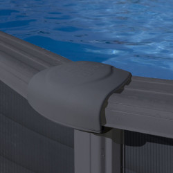 Piscine ovale acier 5,27m x 3,27m x H: 1,32m - Gris anthracite - Filtration à sable - Renforts apparents - GRE POOLS