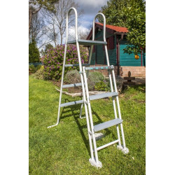 Piscine ovale acier 6,34m x 3,99m x H: 1,32m  - Gris anthracite - Filtration à sable - Renforts apparents - GRE POOLS