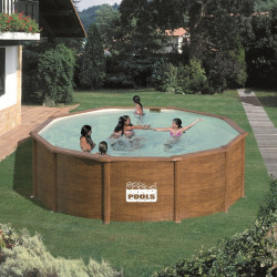 Piscine ronde acier Ø4,80m x H: 1,22m - Imitation bois - Filtration à sable de marque GRE POOLS, référence: J5580300