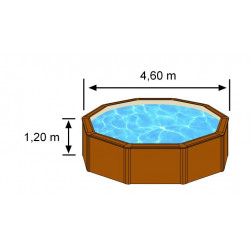 Piscine ronde acier Ø4,80m x H: 1,22m - Imitation bois - Filtration à sable - GRE POOLS