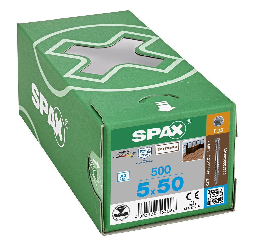 500 Vis Torx autoforeuse 5x50 Spax-deck inox A2 - Terrasse bois éxotique