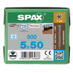 500 Vis Torx autoforeuse 5x50 Spax-deck inox A2 - Terrasse bois éxotique - SPAX
