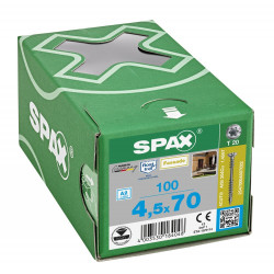 100 Vis avec filetage de fixation 4,5x70 Spax façade inox A2 - bois résineux de marque SPAX, référence: B5597600