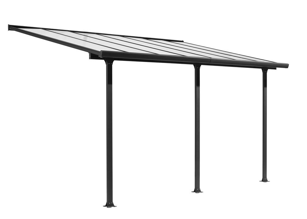 Toit terrasse Alu gris anthracite - S.h.t. 12,83 m² - rideau d'ombrage extensible écru - toile polyester 130 gr/m²