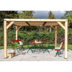 Auvent VENETO en douglas massif avec ventelles toit - S.h.t. : 10,57 m2 - dimensions 3,39 m x 3,12 m - HABRITA