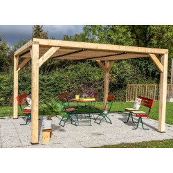 Auvent VENETO en douglas massif avec ventelles toit - S.h.t. : 10,57 m2 - dimensions 3,39 m x 3,12 m - HABRITA