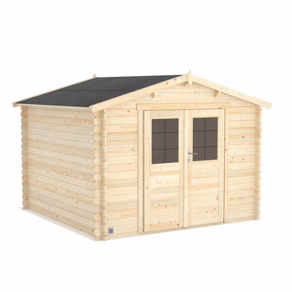 Abri VOLTA 8,9m² Brut - 212 x 183 cm - 28mm - Madriers emboités