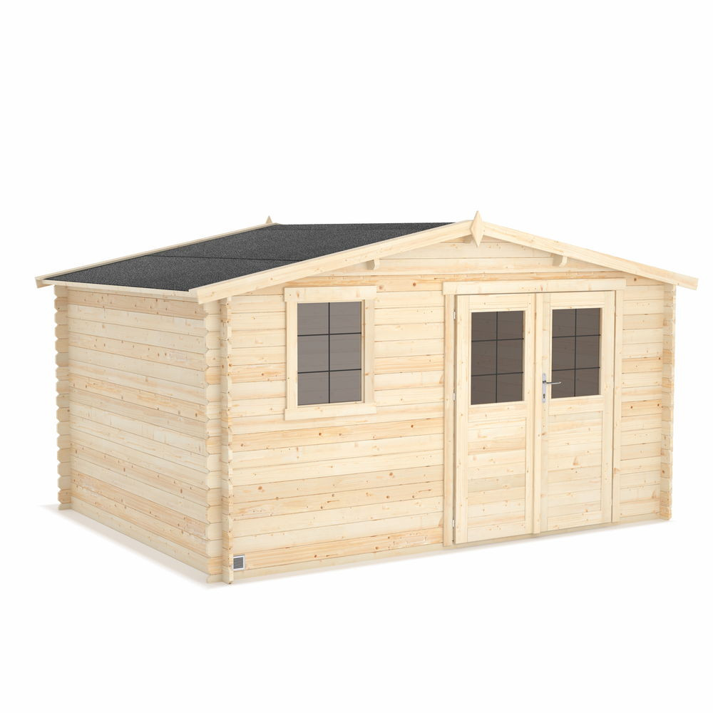 Abri ONEGA 11,9m² Brut - 212 x 183 cm - 28mm - Madriers emboités