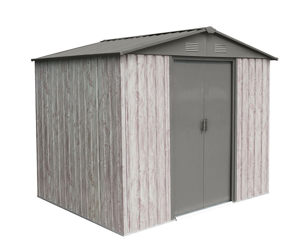 Abri métal 4,1m² WoodTouch - acier galvanisé - kit d'ancrage - aspect bois