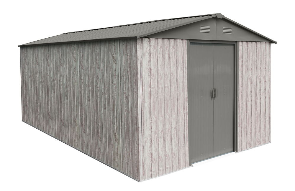 Abri métal 11m² WoodTouch - acier galvanisé - kit d'ancrage - aspect bois