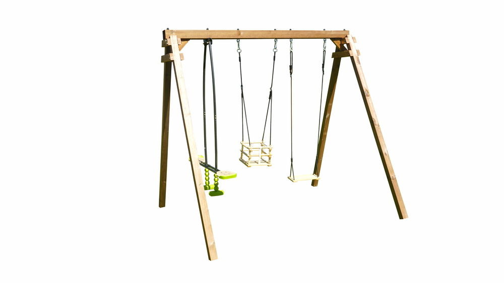 Portique PIERRE en bois traité carré - eco-friendly - 3 agrès - H. 224cm