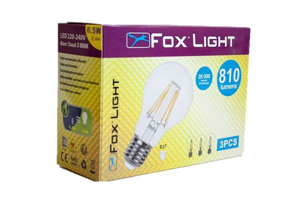 Ampoule LED-S19 Filament claire A60 - E27 - 6W - 360° - 3 000K - 810Lm - 3 pcs
