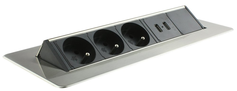 BLOC PRISES PIVOTANT - 3 prises 2P+T - 2 ports USB