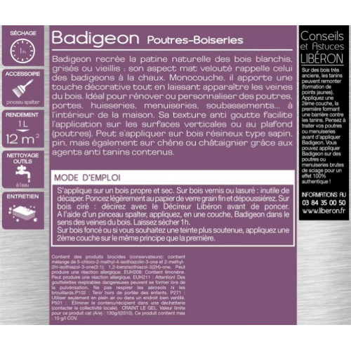 Badigeon Poutres et boiseries LIBERON, cotonnade mat, 1 l - LIBERON