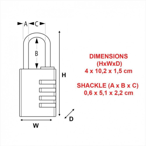 Cadenas à code 3 chiffres 21 x 51mm