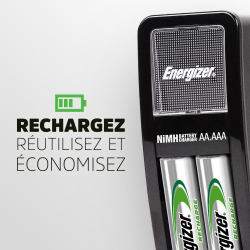 ENERGIZER - Mini Chargeur pour piles rechargeables AA/AAA + 2