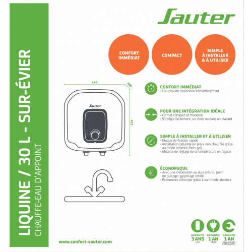 Chauffe-eau électrique sur évier SAUTER Liquine, 30 l - SAUTER