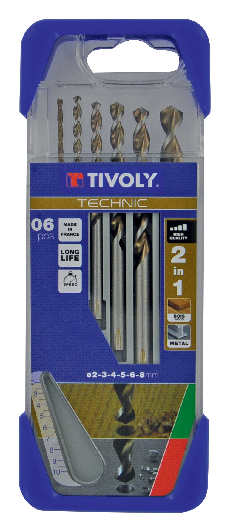Coffret de 6 foret technic multimatériau TIVOLY 10.80447, Diam.4-5-6-8-10 mm