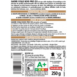 Colle à bois progressive Pro d3 SADER, 250g - Sader