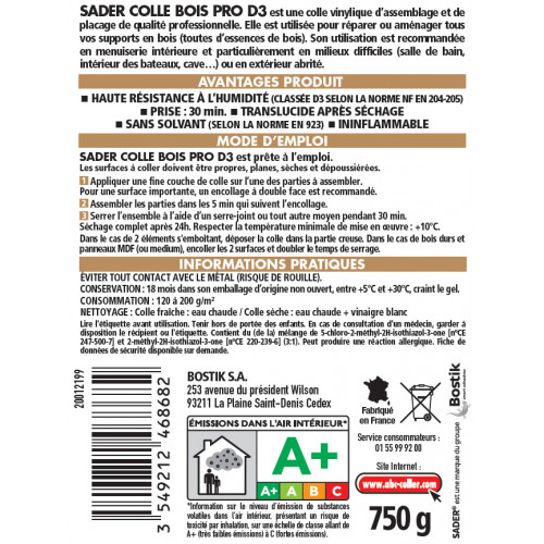 COLLE A BOIS BLANCHE 62A 750GR / INTERIEUR - La référence du chantier