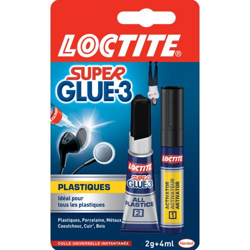 Colle glue liquide Super glue 3 plastique LOCTITE, 2 g - Loctite