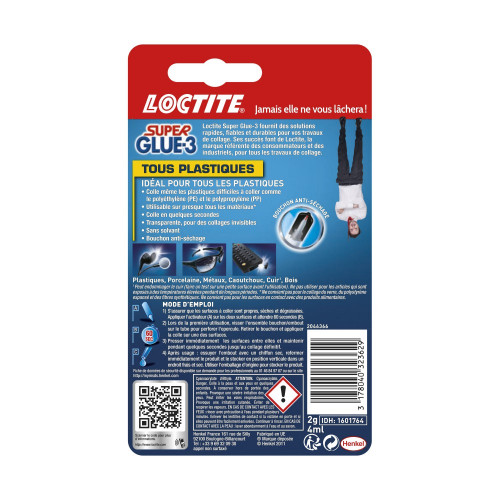 Colle glue liquide Super glue 3 plastique LOCTITE, 2 g - Loctite