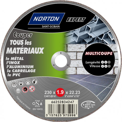 Disque multi-coupes pour multimatière NORTON, Diam.230 mm - NORTON