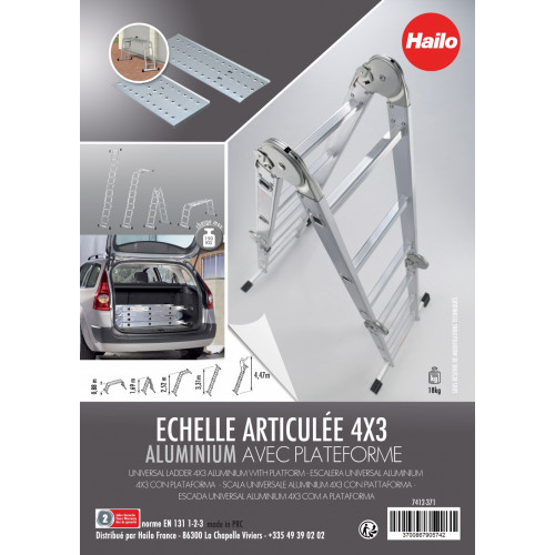 Echelle articulée aluminium HAILO 12 échelons H.3.65 m - HAILO