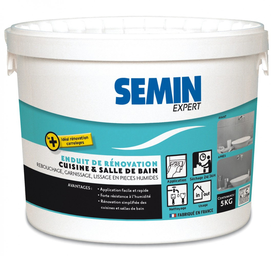 Enduit de rebouchage et lissage SEMIN Cuisine et bain 5 kg pour mur intérieur