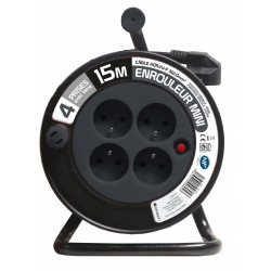 Enrouleur de câble électrique ménager L.15 m gris ZENITECH de marque ZENITECH, référence: B5833300