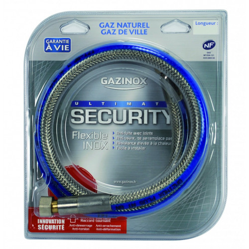 Flexible inox gaz naturel validité illim. garantie à vie, 1.5m GAZINOX Security - GAZINOX