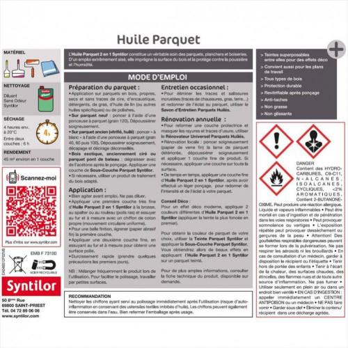 Huile parquet 2 en 1 SYNTILOR naturelle mat 1 l - SYNTILOR