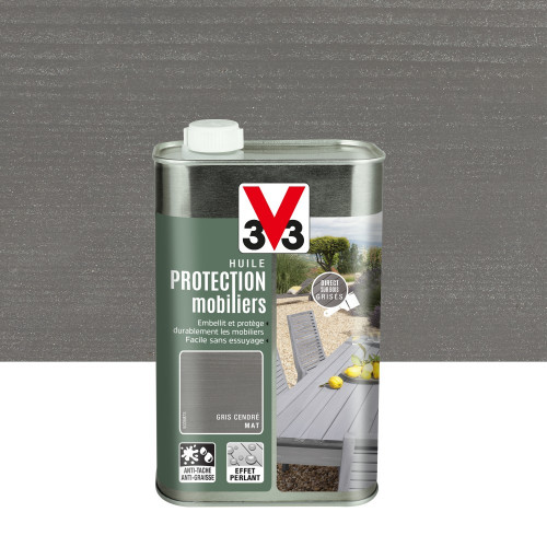 Huile V33 Protection mobilier opaque gris cendré mat, 1 l - V33