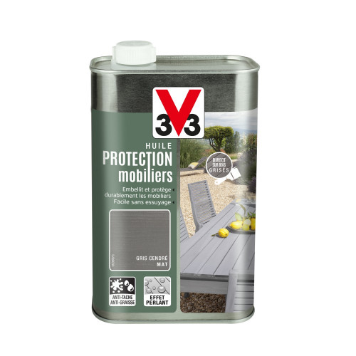 Huile V33 Protection mobilier opaque gris cendré mat, 1 l - V33