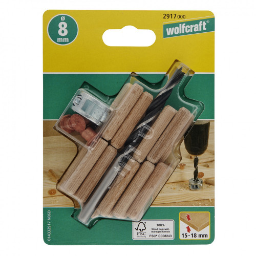 Kit centreurs forets tourillons Diam.8 mm WOLFCRAFT - WOLFCRAFT
