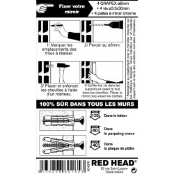 kit chevilles à expansion miroir RED HEAD, Diam.6 x L.25 mm - Red head