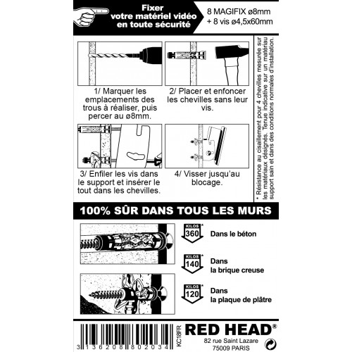 kit chevilles à verrouillage de forme appareils vidéos RED HEAD, Diam.8xL50mm - Red head
