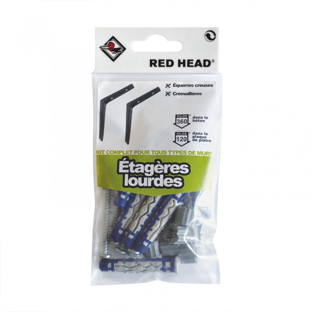 Kit chevilles à verrouillage de forme etagère lourde RED HEAD, Diam.8 x L.50 mm