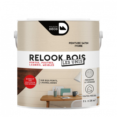 Lasure intérieurepoutre et lambris Relook bois MAISON DECO, ivoire satiné, 2 l - MAISON DECO