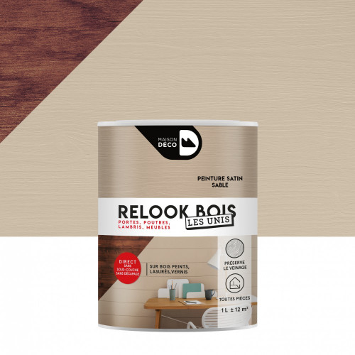 Lasure intérieurepoutre et lambris Relook bois MAISON DECO, sable satiné, 1 l - MAISON DECO