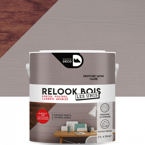 Lasure intérieurepoutre et lambris Relook bois MAISON DECO, taupe satiné, 2 l - MAISON DECO