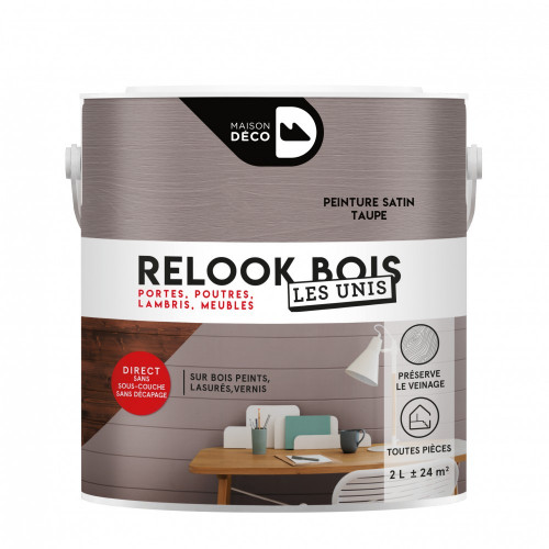 Lasure intérieurepoutre et lambris Relook bois MAISON DECO, taupe satiné, 2 l - MAISON DECO