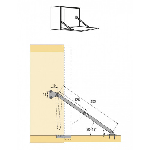 Lot de 2 compas d'abattant pour porte de meuble HETTICH, L.250 mm - HETTICH