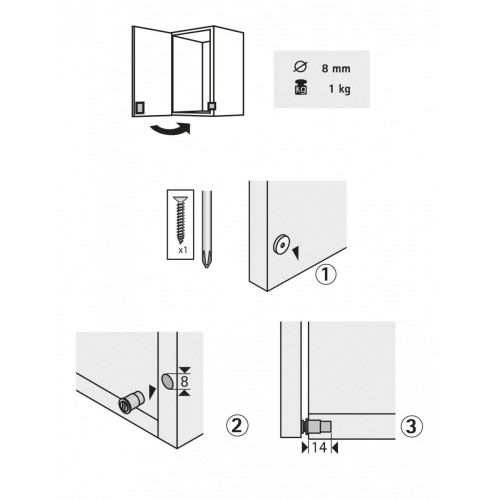 Lot de 2 loqueteaux magnétiques plastique HETTICH, L.14 x Diam.8 mm - HETTICH