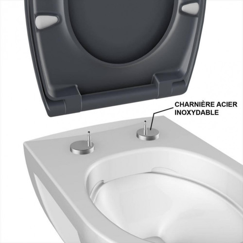 Abattant WC noir mat avec frein de chute déclipsable Bemis