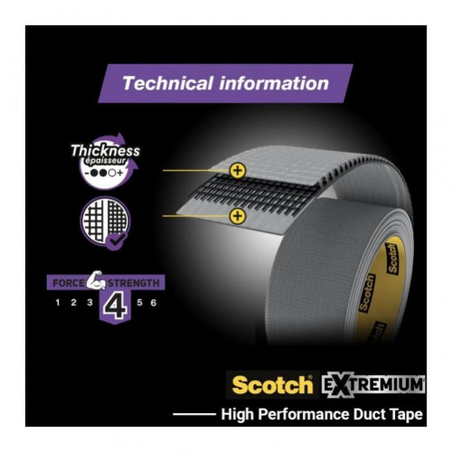 Adhésif de réparation SCOTCH No residue extremium, une face L.18 m x l.48 mm gri - SCOTCH