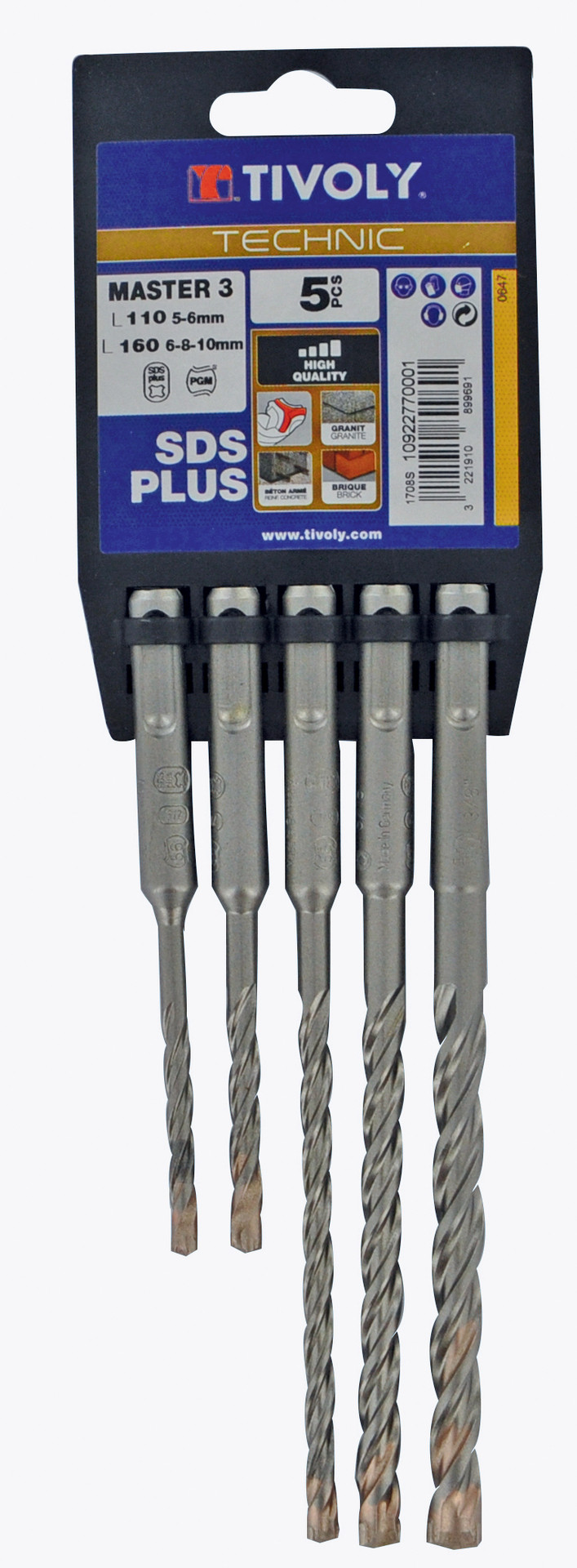 Kit De 5 Forets Métalliques SDS-PLUS Makita - Longue Durée De Vie, Revêtement Titane - Dimensions 3mm à 6mm