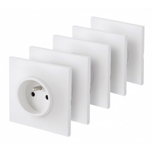 Legrand Lot de 5 prises avec terre Neptune, blanc, LEGRAND