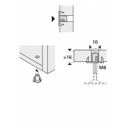 Lot de 8 écrous à enfoncer acier chromé HETTICH, l.22 mm - HETTICH