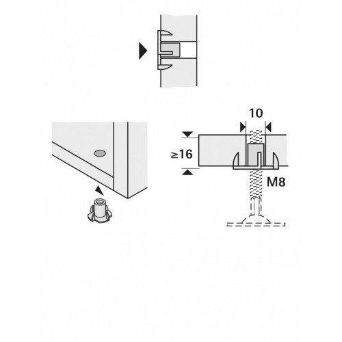 Lot de 8 écrous à enfoncer acier chromé HETTICH, l.22 mm - HETTICH